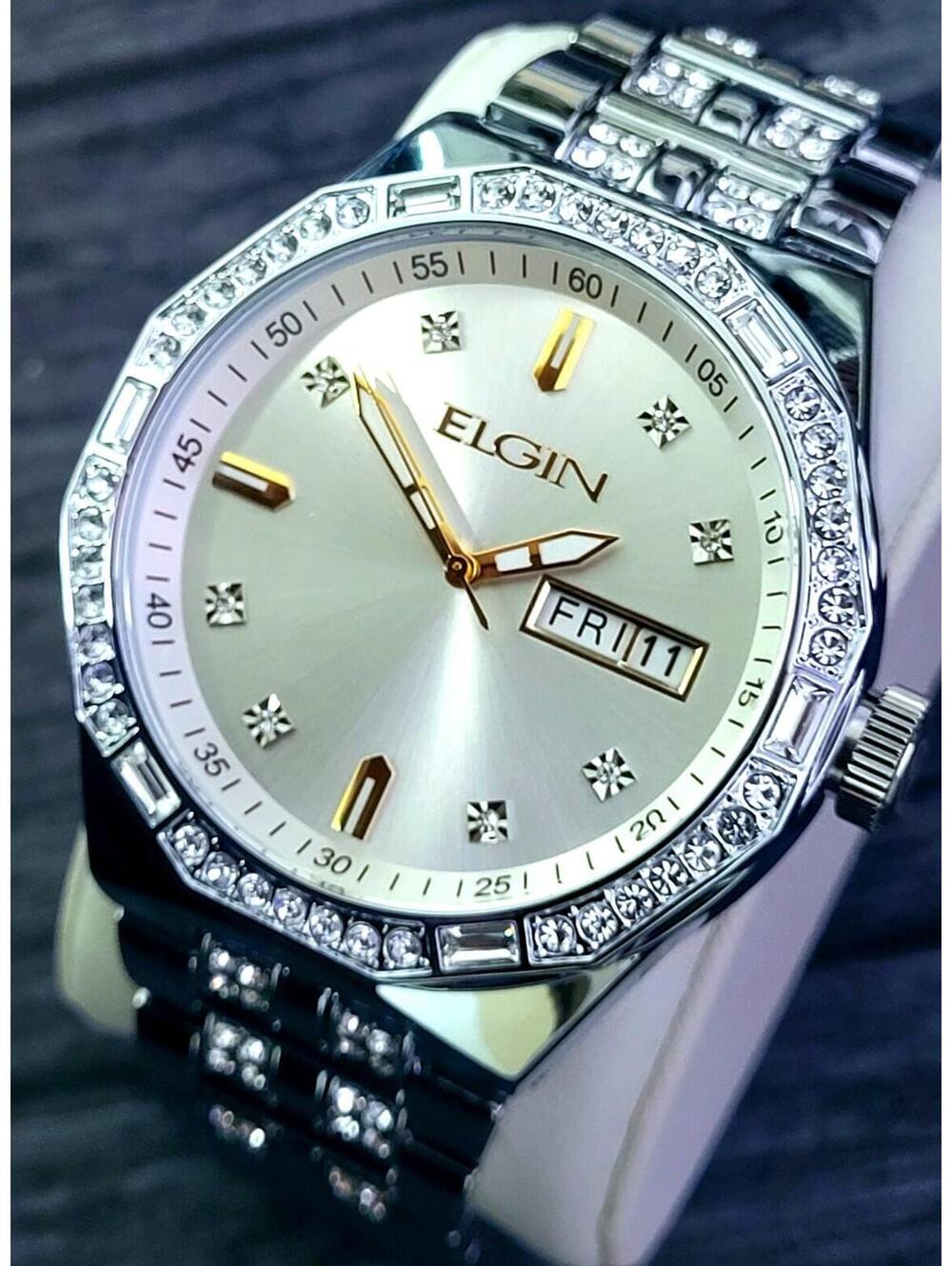 Rare‎ Elgin Mens Paved Diamond Bezel Watch Authorized Dealer